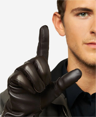 CC3301 (brown) - Men’s Italian cashmere lined touchscreen leather gloves - Glamourous Grace