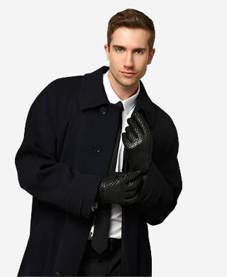 CC3339 (black) - Men’s Italian woven leather gloves with cashmere lining - Glamourous Grace