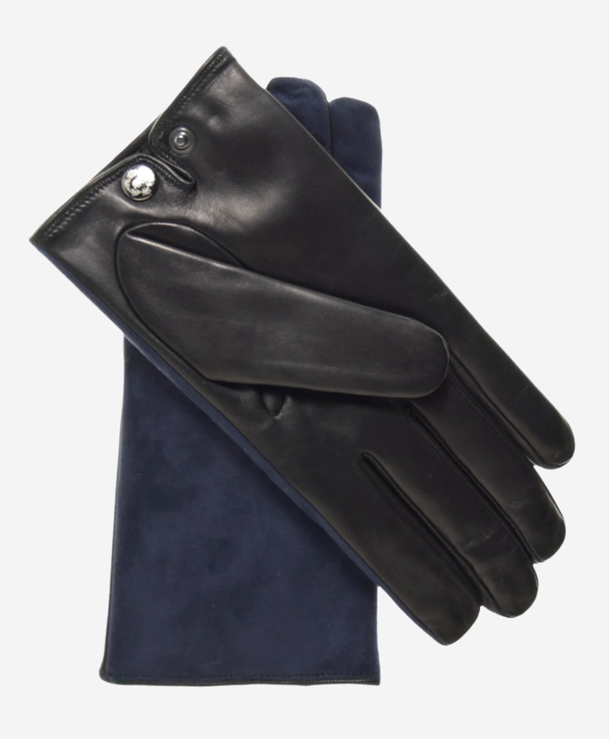 CC3414 (blue/black) - Men’s Italian suede and lambskin gloves with cashmere lining and snap closure - Glamourous Grace