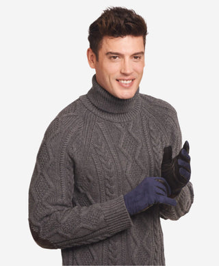CC3414 (blue/black) - Men’s Italian suede and lambskin gloves with cashmere lining and snap closure - Glamourous Grace