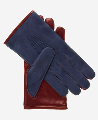 CC3434 (blue/cordovan) - Men’s Italian suede and lambskin gloves with cashmere lining - Glamourous Grace