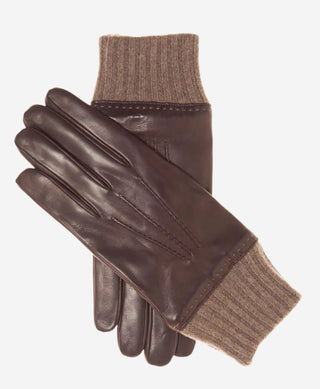 CC3502 (brown) - Men’s Italian lambskin winter gloves with cashmere lining & extended wool cuff - Glamourous Grace