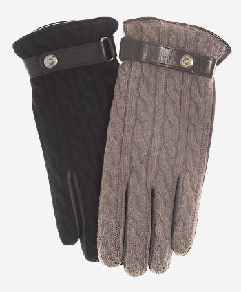 CC3510 (brown) - Men’s Italian cable knit cashmere and leather winter gloves - Glamourous Grace