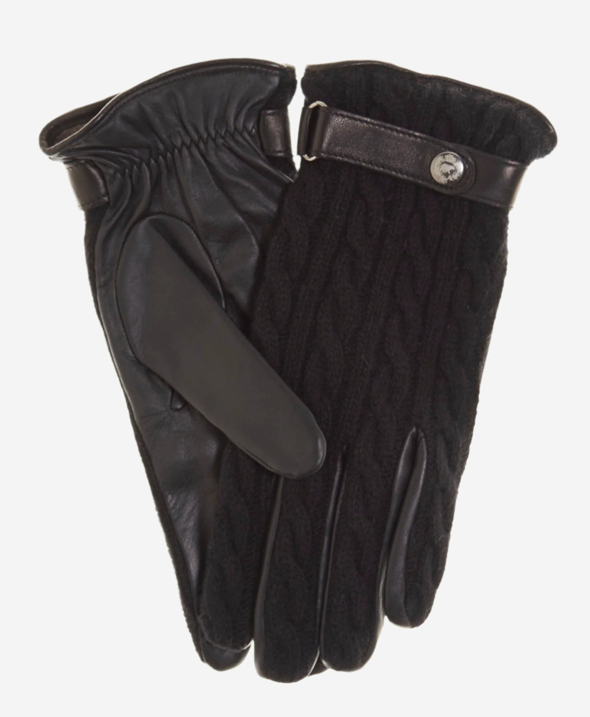 CC3510 (black) - Men’s Italian cable knit cashmere and leather winter gloves - Glamourous Grace