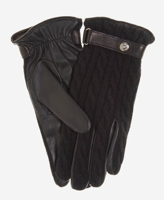CC3510 (black) - Men’s Italian cable knit cashmere and leather winter gloves - Glamourous Grace