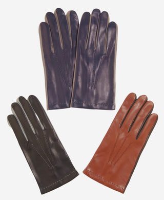 CC3592 (brown) - Men’s Italian leather gloves with two-tone contrast colors - Glamourous Grace