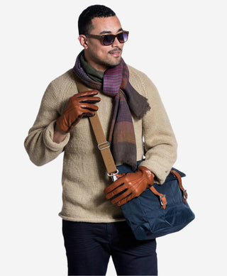 CC3592 (brown) - Men’s Italian leather gloves with two-tone contrast colors - Glamourous Grace