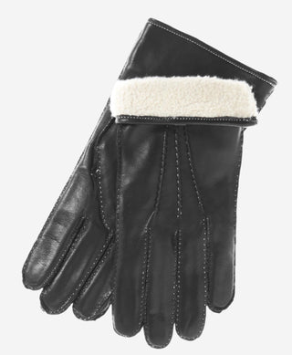 CC3905 (black) - Men’s Italian cashmere lined leather gloves with shearling cuff - Glamourous Grace