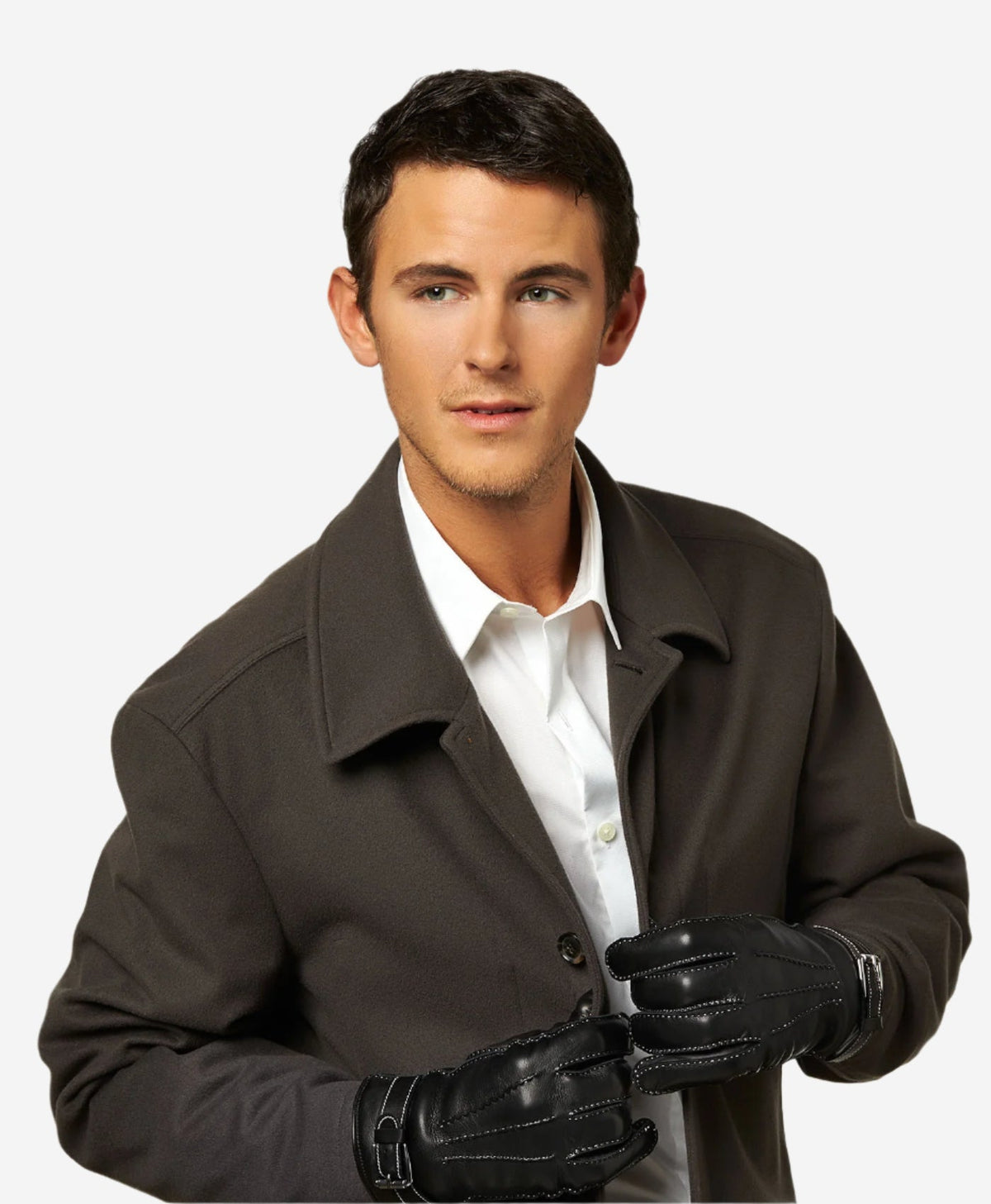 CC3905 (black) - Men’s Italian cashmere lined leather gloves with shearling cuff - Glamourous Grace