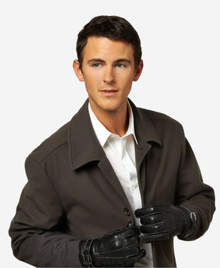 CC3905 (black) - Men’s Italian cashmere lined leather gloves with shearling cuff - Glamourous Grace