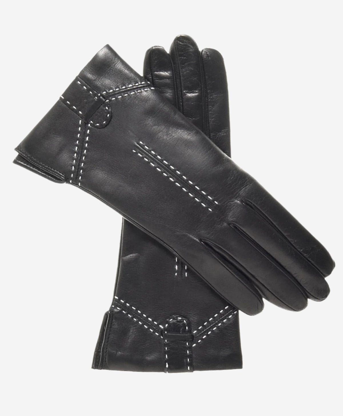 CC4005 (black) - Women’s Italian cashmere lined leather gloves with decorative stitching - Glamourous Grace