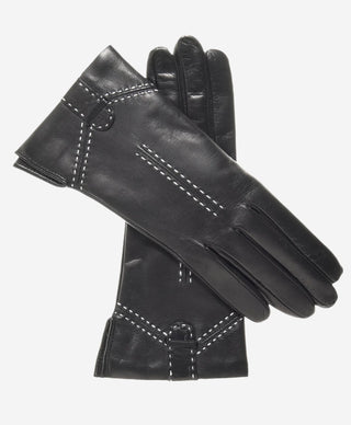 CC4005 (black) - Women’s Italian cashmere lined leather gloves with decorative stitching - Glamourous Grace
