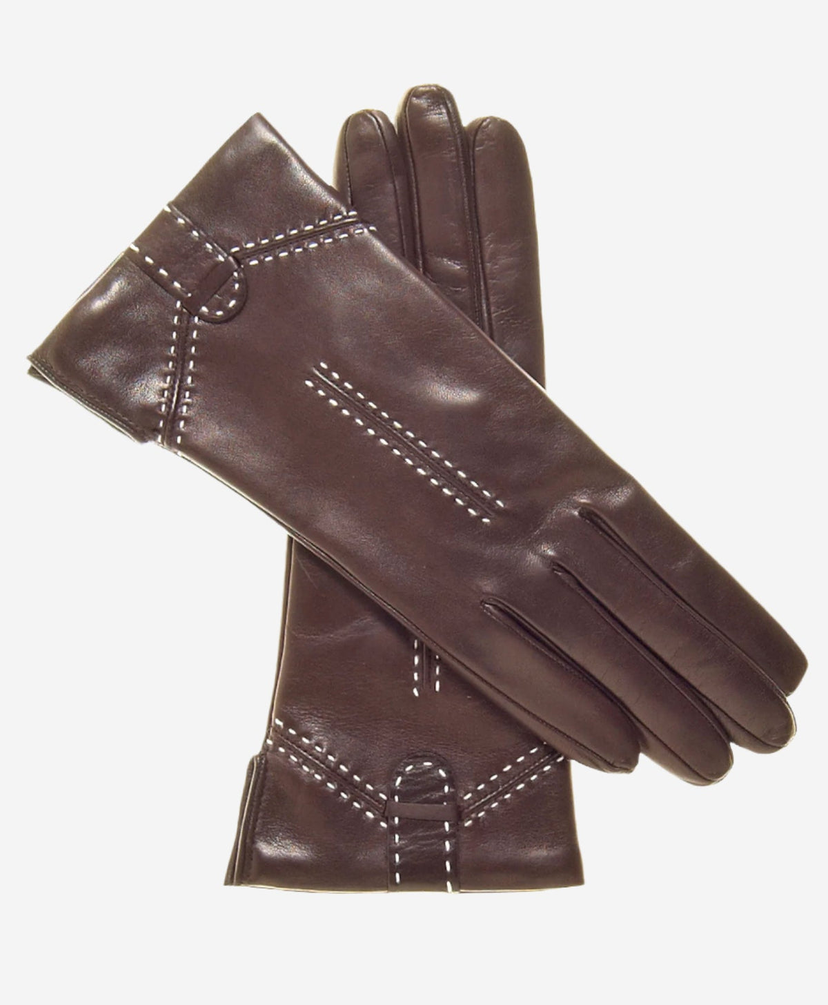 CC4005 (brown) - Women’s Italian cashmere lined leather gloves with decorative stitching - Glamourous Grace