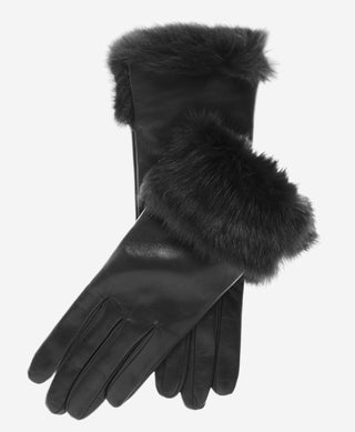 CC4009 (black) - Women’s Italian rabbit fur cuff winter leather gloves - Glamourous Grace