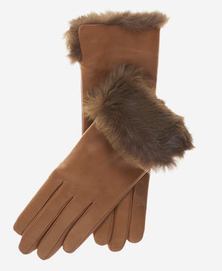 CC4009 (camel) - Women’s Italian rabbit fur cuff winter leather gloves - Glamourous Grace