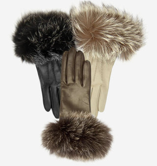 CC4066 (black) - Women’s Italian fox fur cuff cashmere lined leather gloves - Glamourous Grace