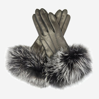 CC4066 (black) - Women’s Italian fox fur cuff cashmere lined leather gloves - Glamourous Grace