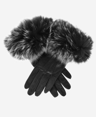 CC4066 (black) - Women’s Italian fox fur cuff cashmere lined leather gloves - Glamourous Grace