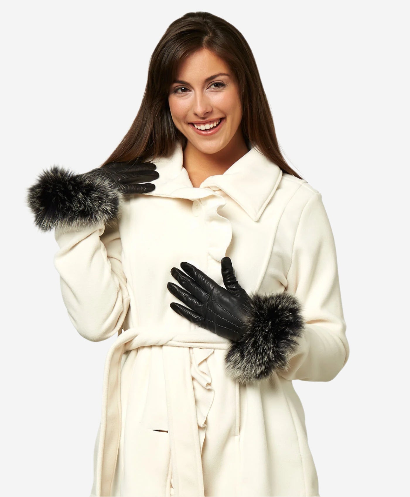 CC4066 (black) - Women’s Italian fox fur cuff cashmere lined leather gloves - Glamourous Grace