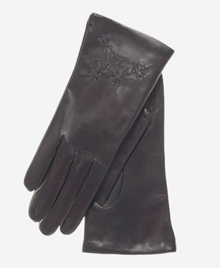 CC4101 (black) - Women’s Italian cashmere lined leather gloves with floral accents - Glamourous Grace