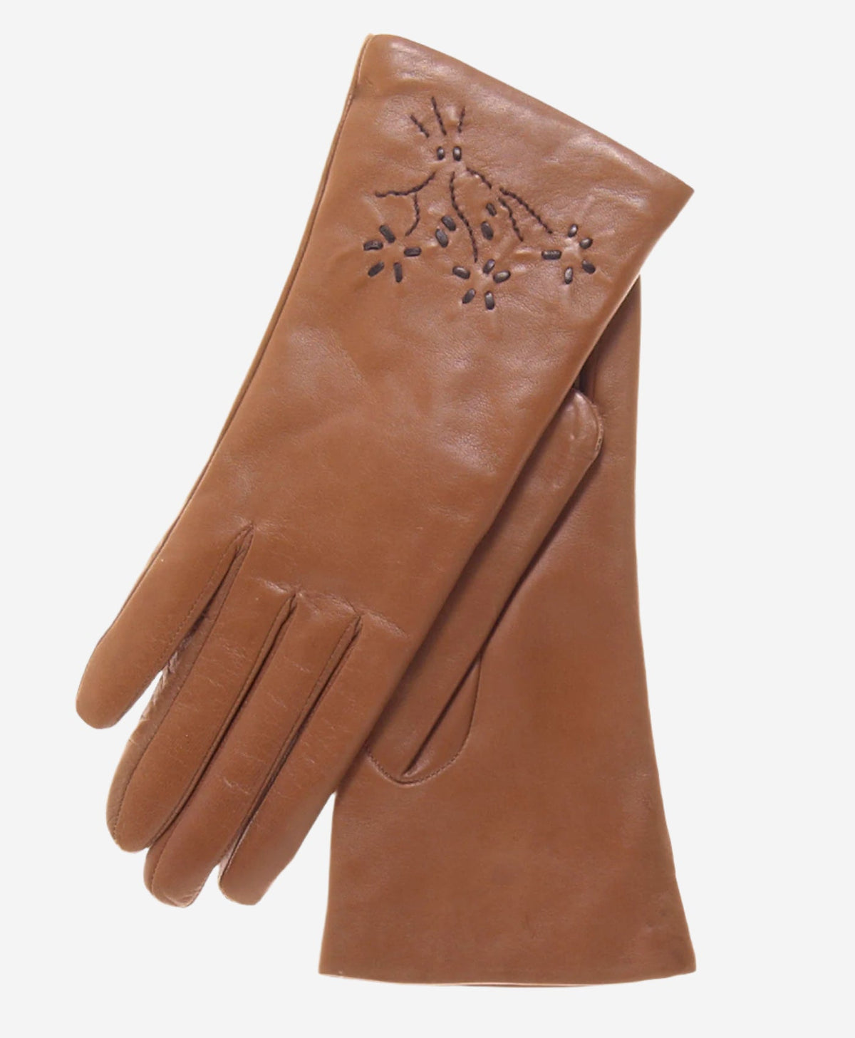 CC4101 (brown) - Women’s Italian cashmere lined leather gloves with floral accents - Glamourous Grace
