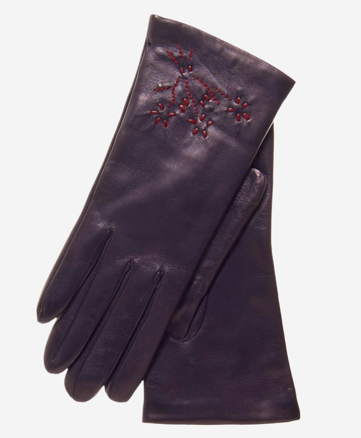 CC4101 (navy) - Women’s Italian cashmere lined leather gloves with floral accents - Glamourous Grace