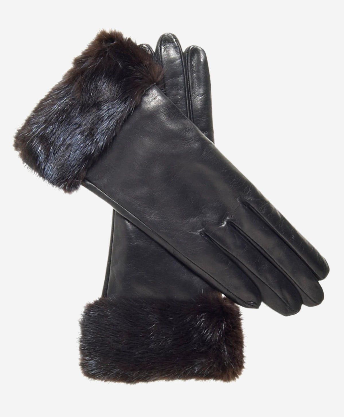 CC4127 (black) - Women’s Italian cashmere lined 4-button length leather gloves with mink cuff - Glamourous Grace