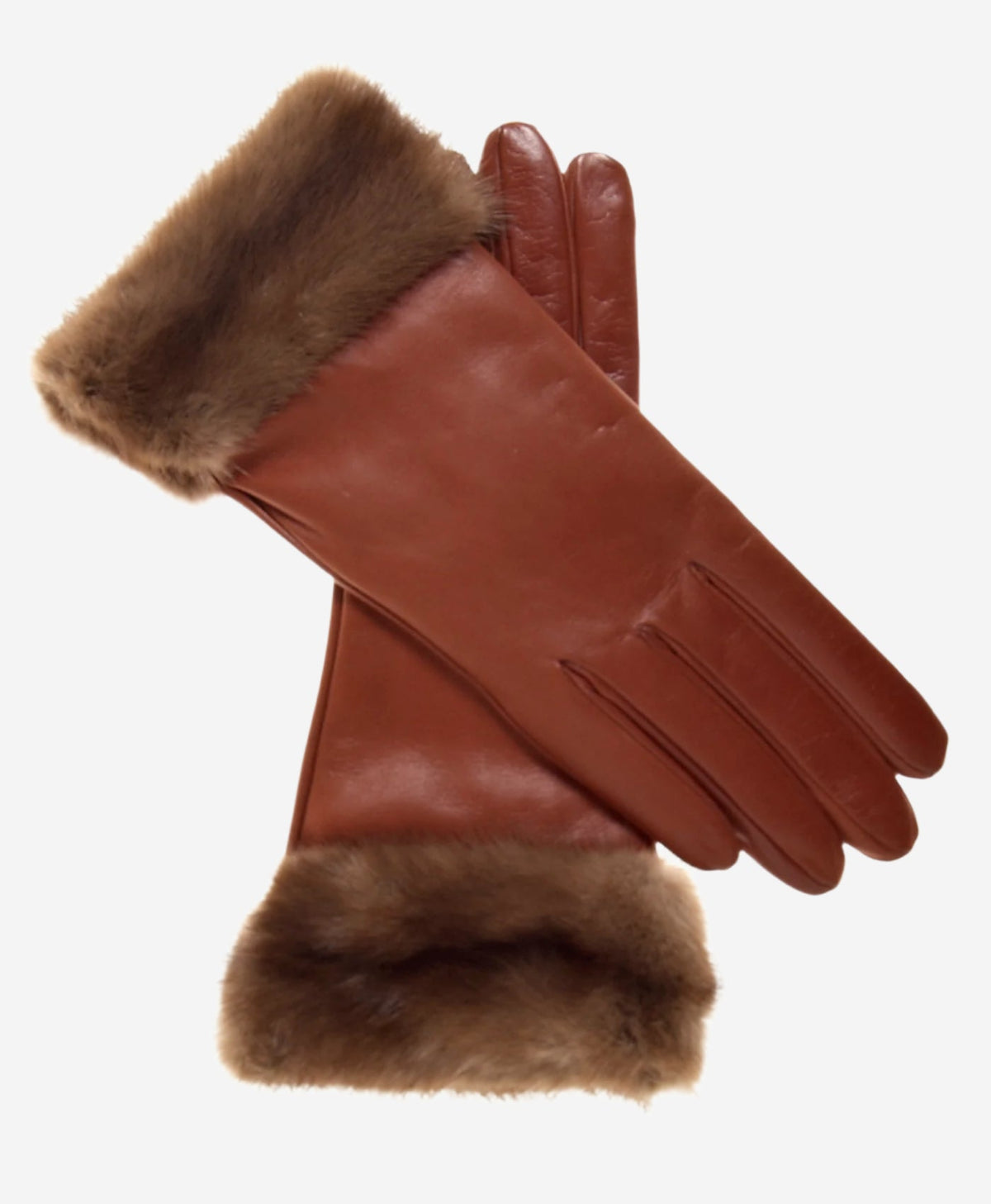 CC4127 (brown) - Women’s Italian cashmere lined 4-button length leather gloves with mink cuff - Glamourous Grace