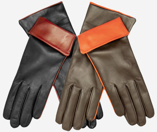 CC4141 (brown) - Women’s Italian cashmere lined leather gloves with contrast cuff - Glamourous Grace