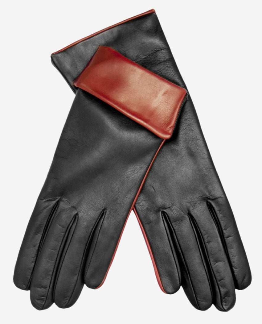 CC4141 (black) - Women’s Italian cashmere lined leather gloves with contrast cuff - Glamourous Grace