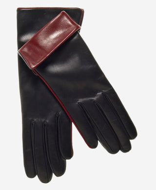 CC4141 (black) - Women’s Italian cashmere lined leather gloves with contrast cuff - Glamourous Grace