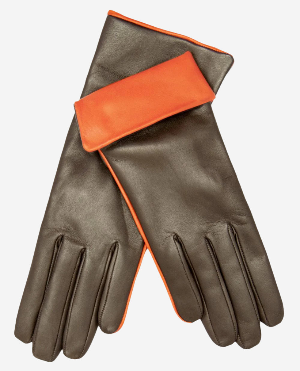 CC4141 (brown) - Women’s Italian cashmere lined leather gloves with contrast cuff - Glamourous Grace