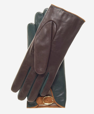 CC4160 (forest/brown) - Women’s Italian cashmere lined leather gloves with buckle - Glamourous Grace