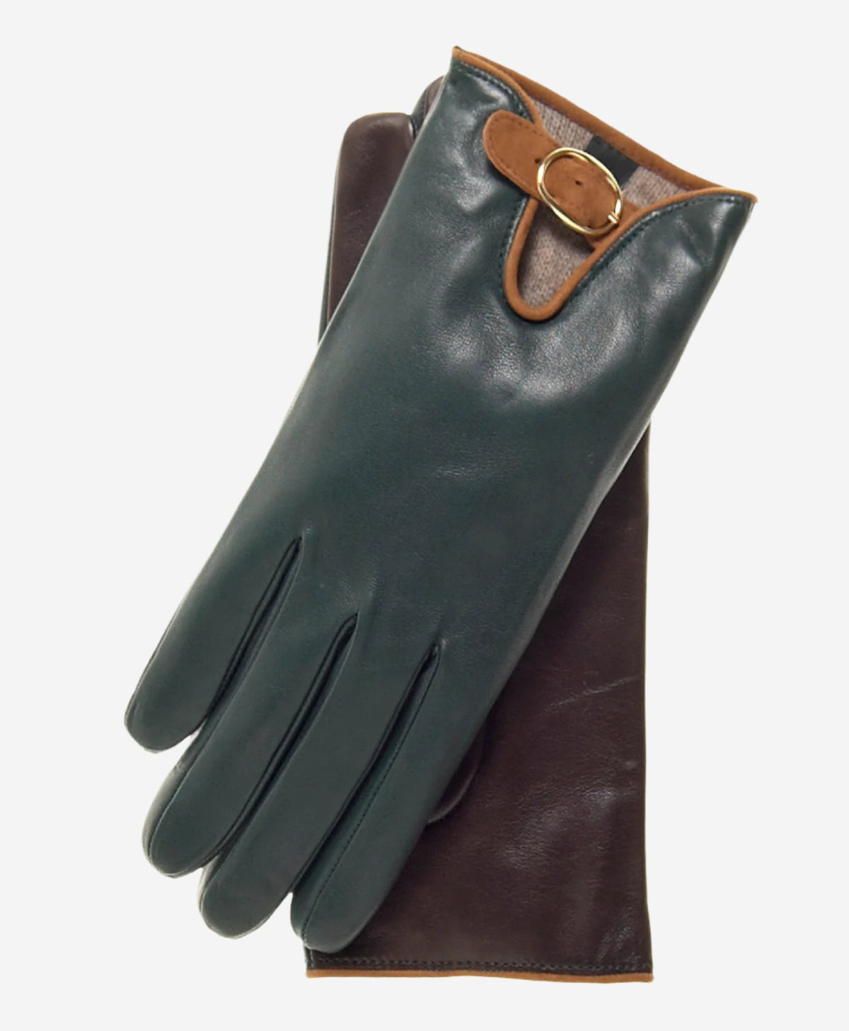CC4160 (forest/brown) - Women’s Italian cashmere lined leather gloves with buckle - Glamourous Grace