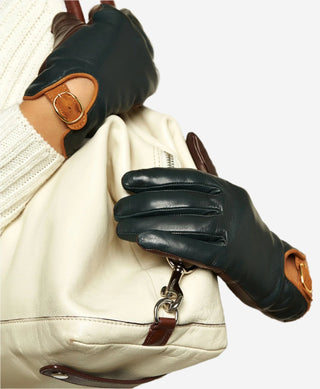 CC4160 (forest/brown) - Women’s Italian cashmere lined leather gloves with buckle - Glamourous Grace