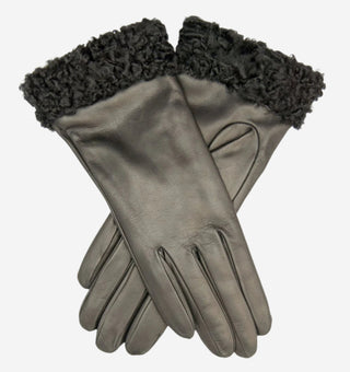 CC4172 (black) - Women’s Italian cashmere lined leather gloves with Persian lamb cuffs - Glamourous Grace