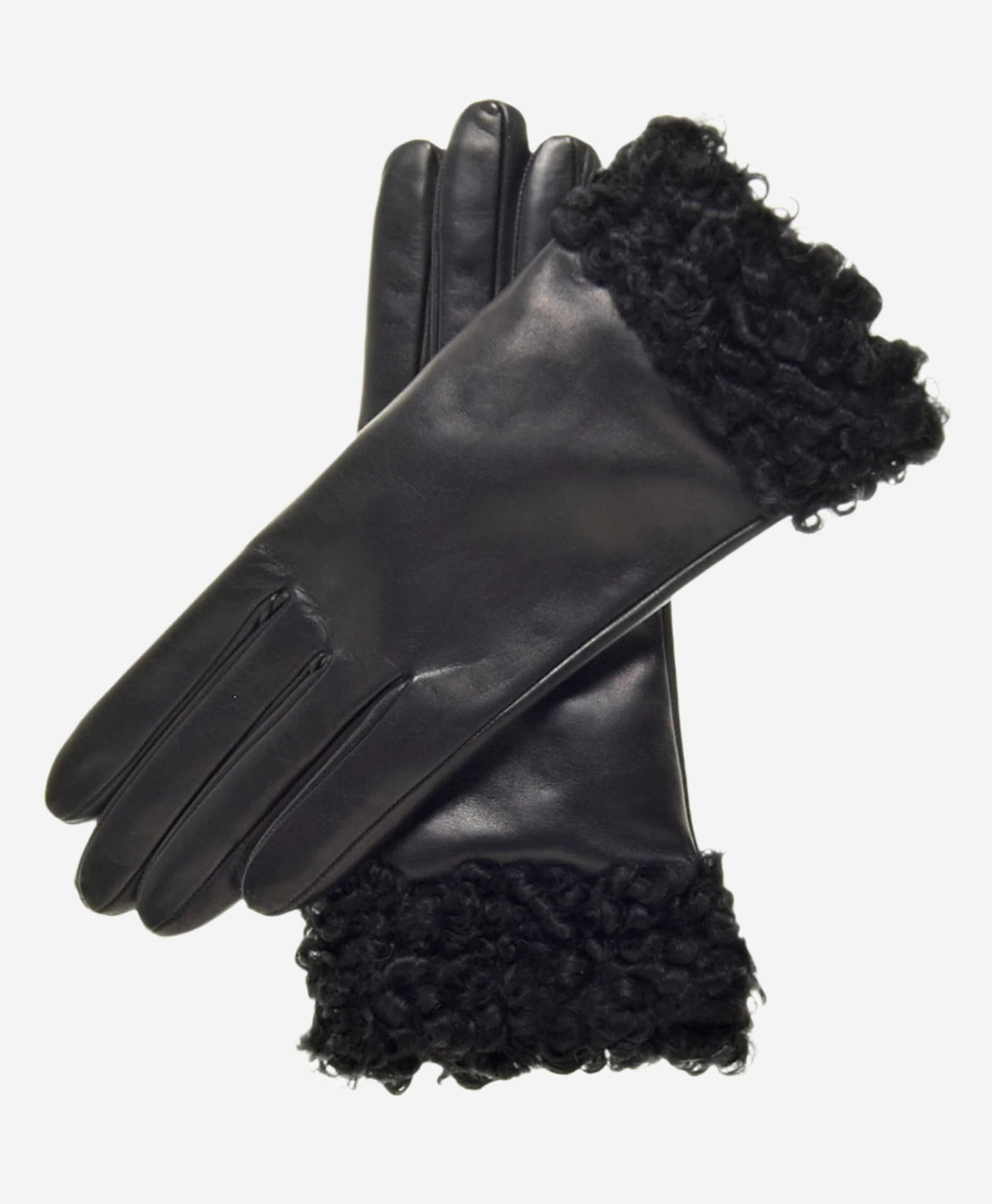 CC4172 (black) - Women’s Italian cashmere lined leather gloves with Persian lamb cuffs - Glamourous Grace