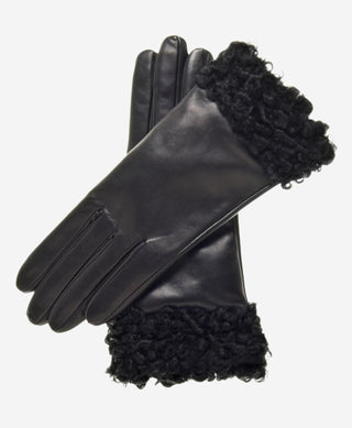 CC4172 (black) - Women’s Italian cashmere lined leather gloves with Persian lamb cuffs - Glamourous Grace
