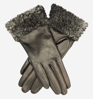 CC4172 (black/silver) - Women’s Italian cashmere lined leather gloves with Persian lamb cuffs - Glamourous Grace