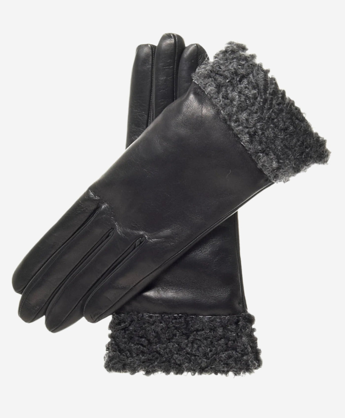 CC4172 (black/silver) - Women’s Italian cashmere lined leather gloves with Persian lamb cuffs - Glamourous Grace