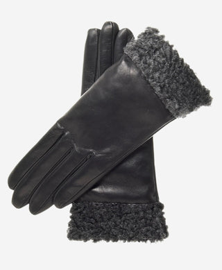 CC4172 (black/silver) - Women’s Italian cashmere lined leather gloves with Persian lamb cuffs - Glamourous Grace