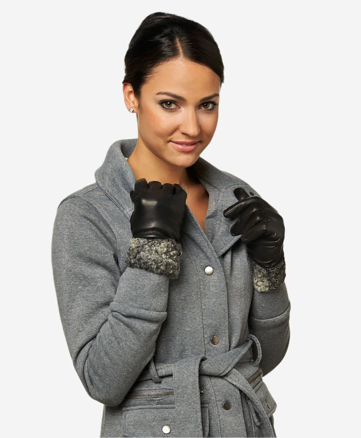 CC4172 (black/silver) - Women’s Italian cashmere lined leather gloves with Persian lamb cuffs - Glamourous Grace