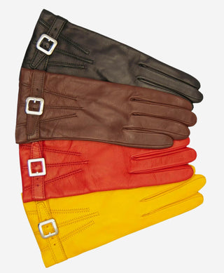 CC4201 (red) - Women’s Italian cashmere lined leather gloves with buckle - Glamourous Grace