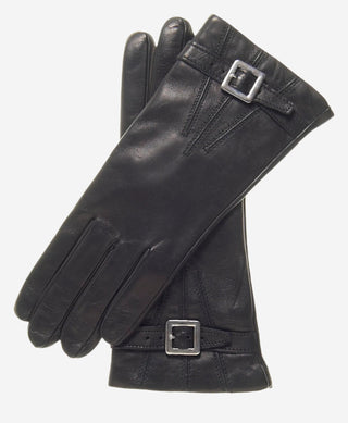 CC4201 (black) - Women’s Italian cashmere lined leather gloves with buckle - Glamourous Grace