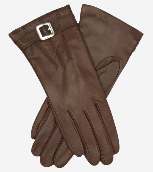 CC4201 (brown) - Women’s Italian cashmere lined leather gloves with buckle - Glamourous Grace