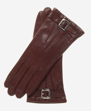 CC4201 (brown) - Women’s Italian cashmere lined leather gloves with buckle - Glamourous Grace