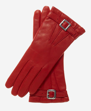 CC4201 (red) - Women’s Italian cashmere lined leather gloves with buckle - Glamourous Grace
