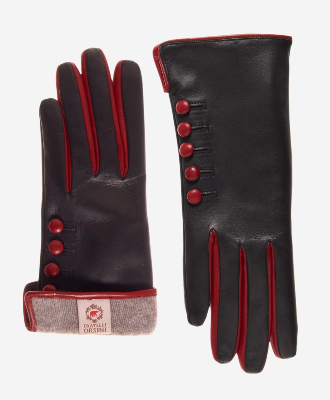 CC4213 (black/red) - Women’s Italian cashmere lined gloves with buttons - Glamourous Grace