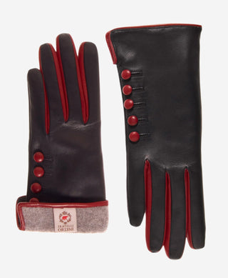 CC4213 (black/red) - Women’s Italian cashmere lined gloves with buttons - Glamourous Grace