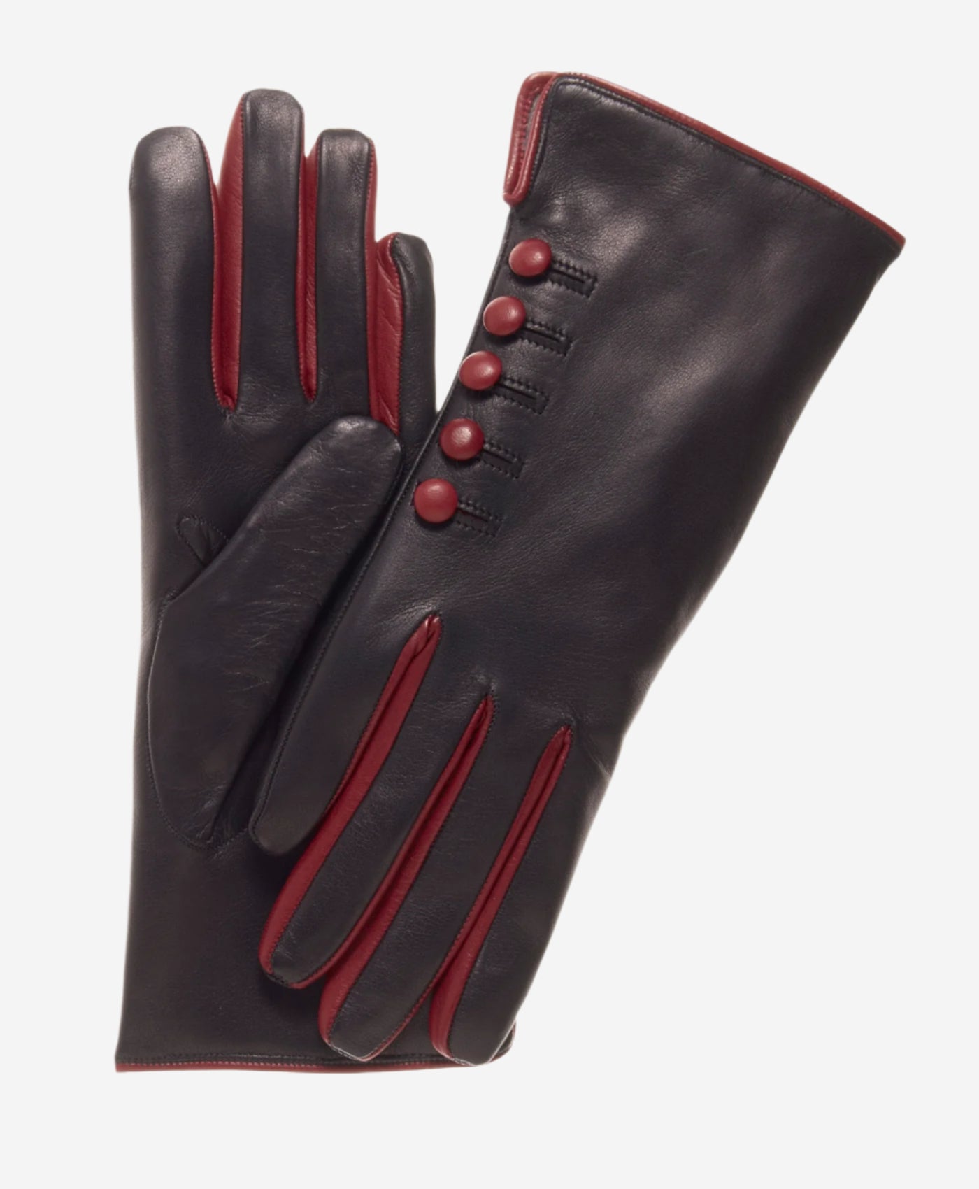 CC4213 (black/red) - Women’s Italian cashmere lined gloves with buttons - Glamourous Grace